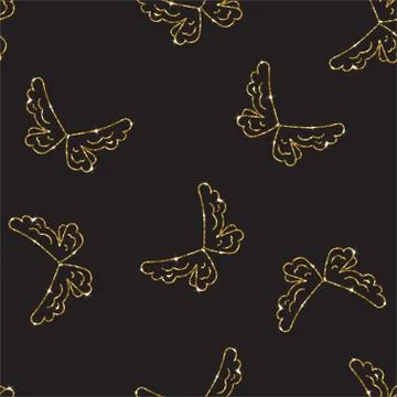 Gold glittering heart seamless pattern. Horizontal striped background Stock Illustration