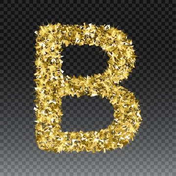 Gold glittering letter B. Vector shining golden font lettering of sparkles on Stock Illustration