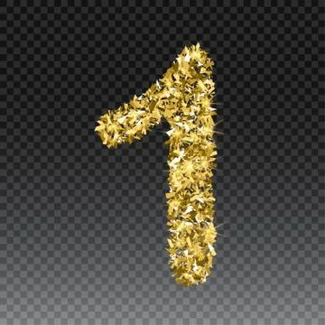 Gold glittering number one. Vector shining golden font figure lettering of Stock Illustration