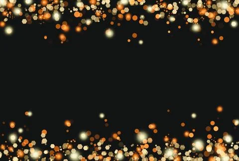 Gold glittering particles border background, yellow orange glittering golde.. Stock Illustration