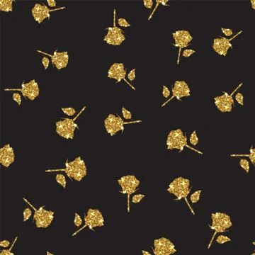 Gold glittering peony seamless pattern. Floral golden background Stock Illustration