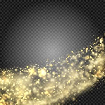 Gold glittering star dust trail sparkling particles on transparent background Stock Illustration