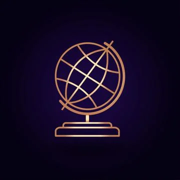 Gold globe icon. Vector illustration isolated on a blue background. School to Stock Illustration