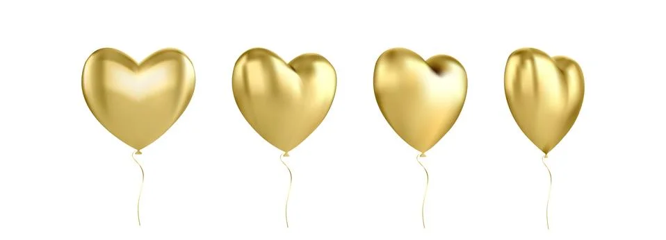 Gold glossy 3D three-dimensional heart balloon isolated on a white background Illustrazione stock