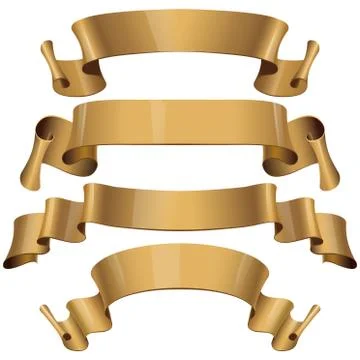 Gold Glossy vector ribbons on a white background 库存插图