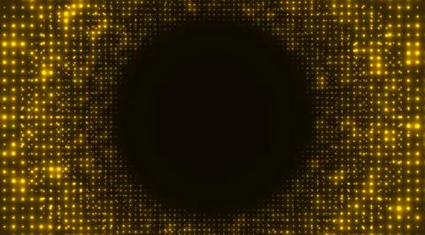 Gold glowing grid with a radiant effect, forming a dark circle in the center. 스톡 일러스트