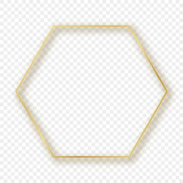 Gold glowing hexagon frame with shadow Stock Illustration