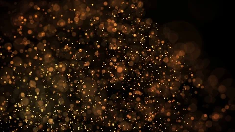 Gold glowing particles flow in viscous liquid and bright glisten. Science Видео 115941524