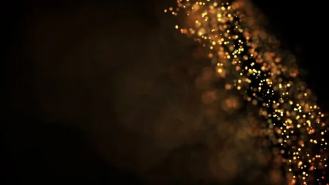 Gold glowing particles flow in viscous liquid and bright glisten. Science Stock Footage 121527248
