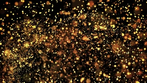 Gold glowing particles flow in viscous liquid and bright glisten. Science Stock Footage 153220637