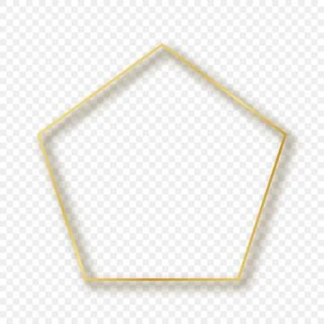 Gold glowing pentagon shape frame with shadow Stock Illustration