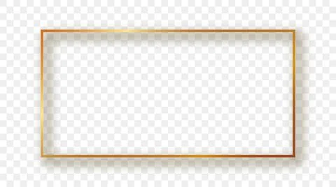 Gold glowing rectangular shape frame with shadow Illustrazione stock