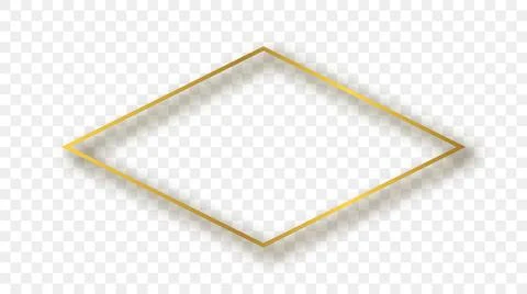 Gold glowing rhombus shape frame with shadow Stock Illustration