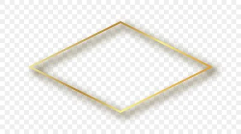 Gold glowing rhombus shape frame with shadow Stock Illustration