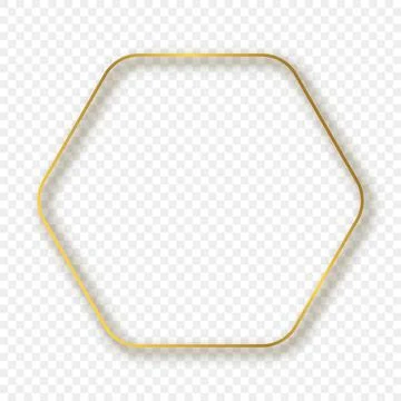 Gold glowing rounded hexagon frame with shadow Stock Illustration