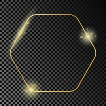 Gold glowing rounded hexagon frame Stock Illustration