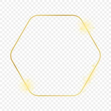 Gold glowing rounded hexagon frame Stock Illustration