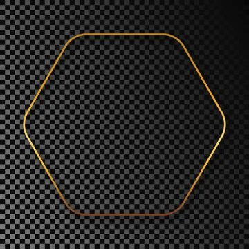 Gold glowing rounded hexagon frame with shadow Stock Illustration