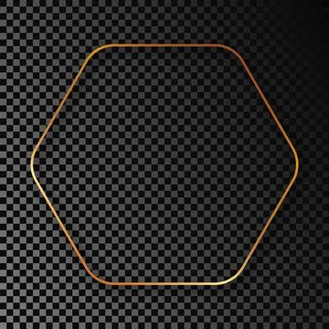 Gold glowing rounded hexagon frame with shadow Stock Illustration