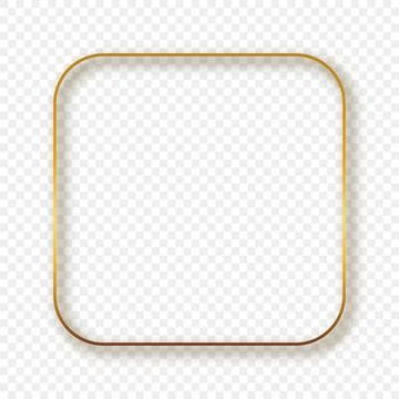 Gold glowing rounded square frame with shadow Stock Illustration