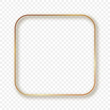Gold glowing rounded square frame with shadow Stock Illustration