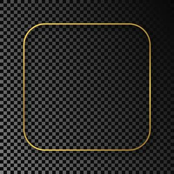 Gold glowing rounded square frame with shadow Stock Illustration