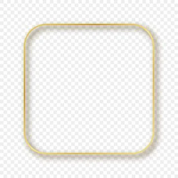 Gold glowing rounded square frame with shadow Stock Illustration