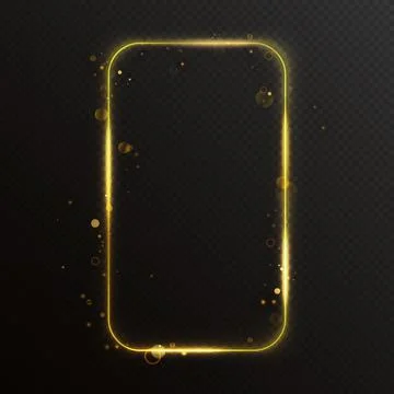 Gold glowing smartphone looking frame rectangular frame, light effect lines with Stock Illustration