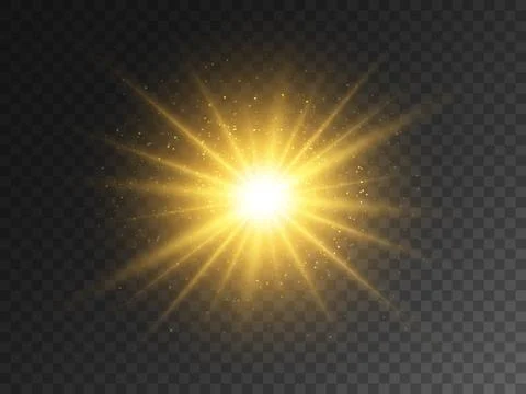 Gold glowing star on transparent backdrop. Magical explosion with star dust Stock Illustration