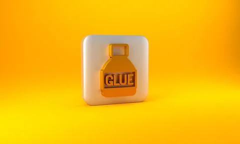 Gold Glue icon isolated on yellow background. Silver square button. 3D render 스톡 일러스트