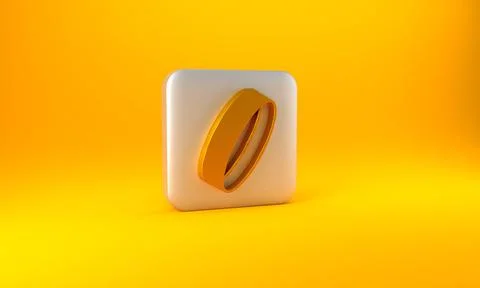 Gold Gold ring icon isolated on yellow background. Silver square button. 3D r Stock Illustration