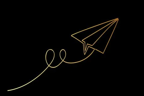 Gold golden single or continuous line of vector paper plane Stock Illustration