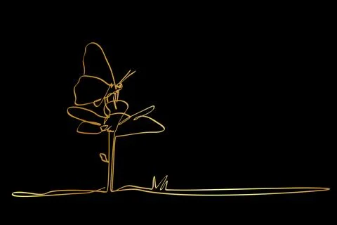 Gold golden vector simple single or one continuous fly butterfly Illustrazione stock