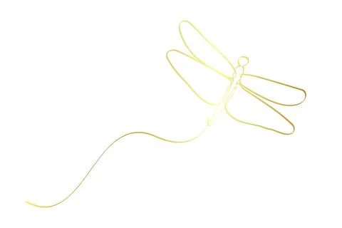 Gold golden vector sketch simple single or one continuous fly dragonfly Stock Illustration