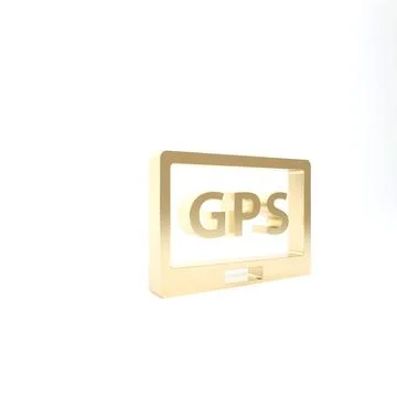 Gold Gps device with map icon isolated on white background. 3d illustration 3 Illustrazione stock