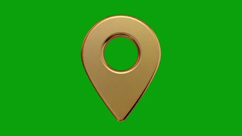 Gold gps pin map mark icon sign symbol element loop seamless green screen Stock Footage 291397588