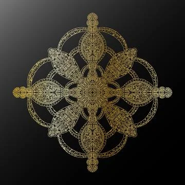 Gold gradient contour snowflake in folk art style metallic texture lace ethni Illustrazione stock