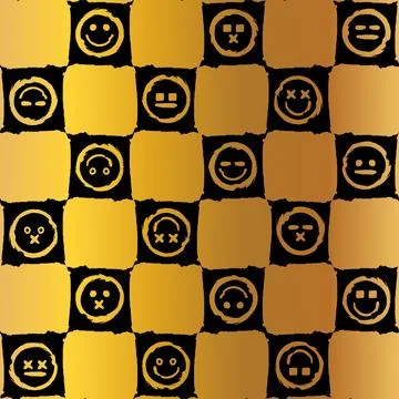 Gold Gradient Grunge Seamless Pattern With Smiles 스톡 일러스트