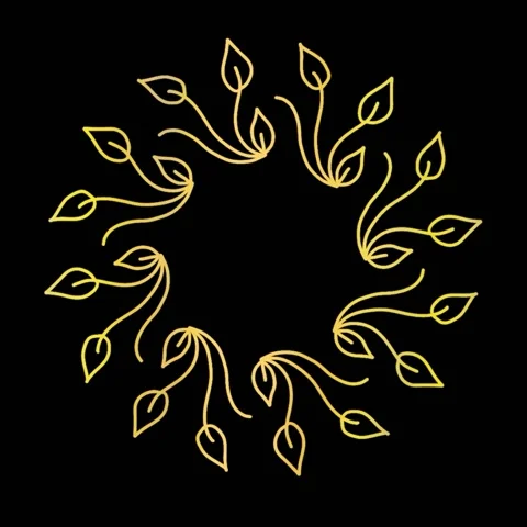 Gold gradient leaves mandala pattern on black background. Stockbeeldmateriaal 149243518