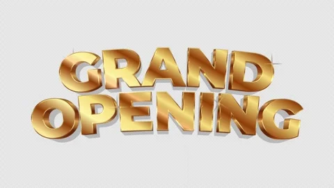 Gold Grand opening sign loop on alpha channel transparent background Video stock 343674663