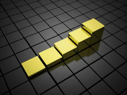 Gold graph concept with cubes on black background Stock Illustration