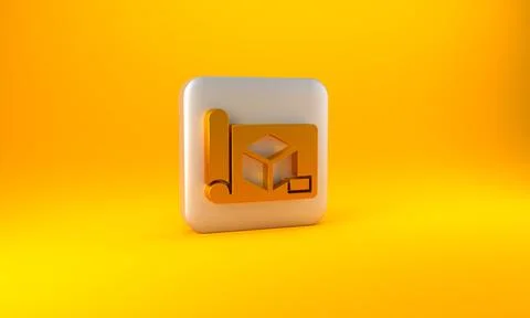 Gold Graphing paper for engineering icon isolated on yellow background. Silve Stock Illustration