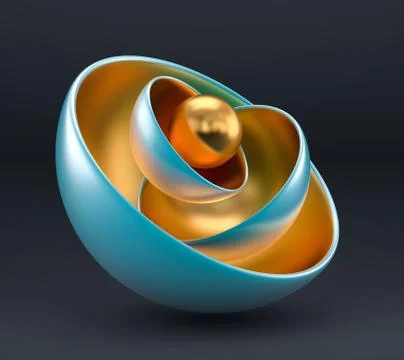 Gold gray background with balls, geometry, abstraction. 3d illustration, 3d r 스톡 일러스트