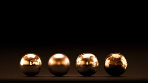 Gold gray background with balls, geometry, abstraction. 3d illustration, 3d r Stock Illustration