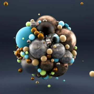 Gold gray background with balls, geometry, abstraction. 3d illustration, 3d r Иллюстрация