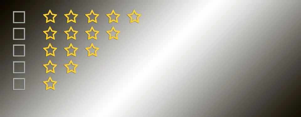 Gold, gray, Check boxes, five stars shape on a gradient background. Rating st Stock Photos