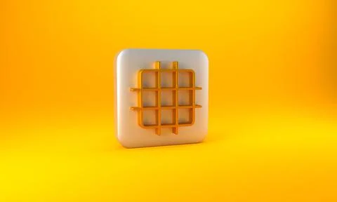 Gold Grid graph paper icon isolated on yellow background. Silver square button イラスト素材