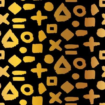 Gold Grunge Seamless Pattern With Different Memphis Illustrazione stock