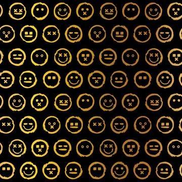 Gold Grunge Seamless Pattern With Different Smiles Illustrazione stock
