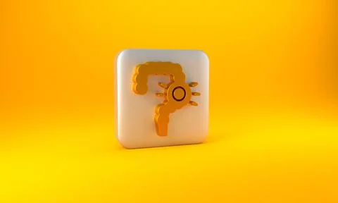 Gold Gut constipation icon isolated on yellow background. Bowel problems. Silver Illustrazione stock